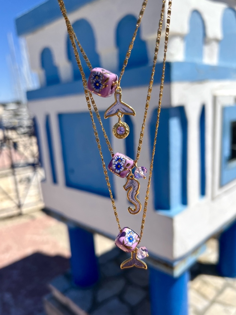 Lilac Ceramic Cubes Necklace