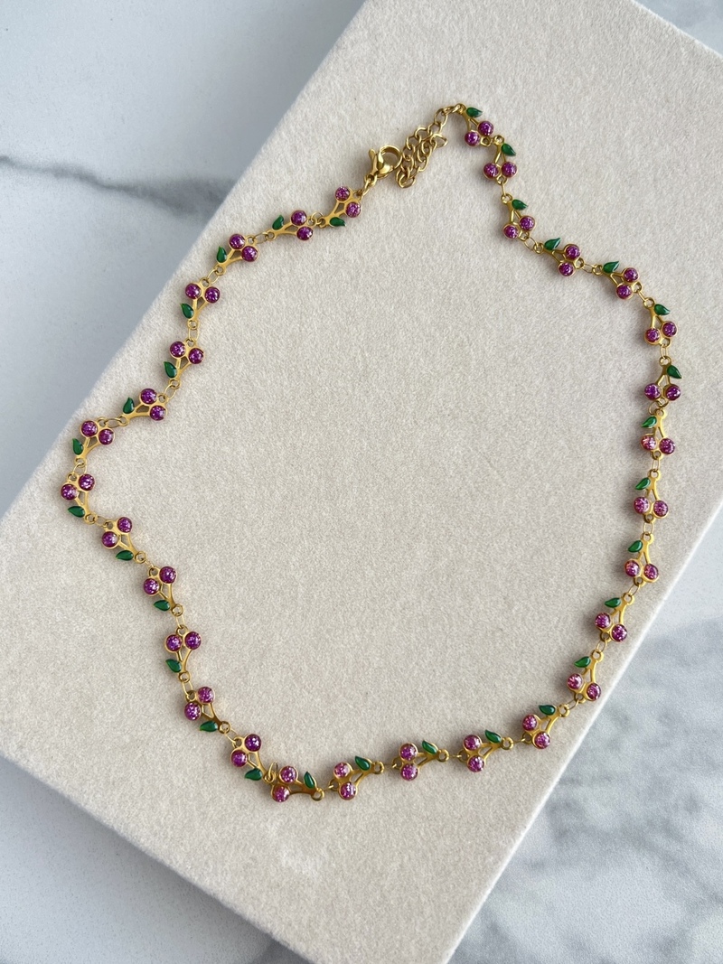Purple Glitter Cherry Necklace