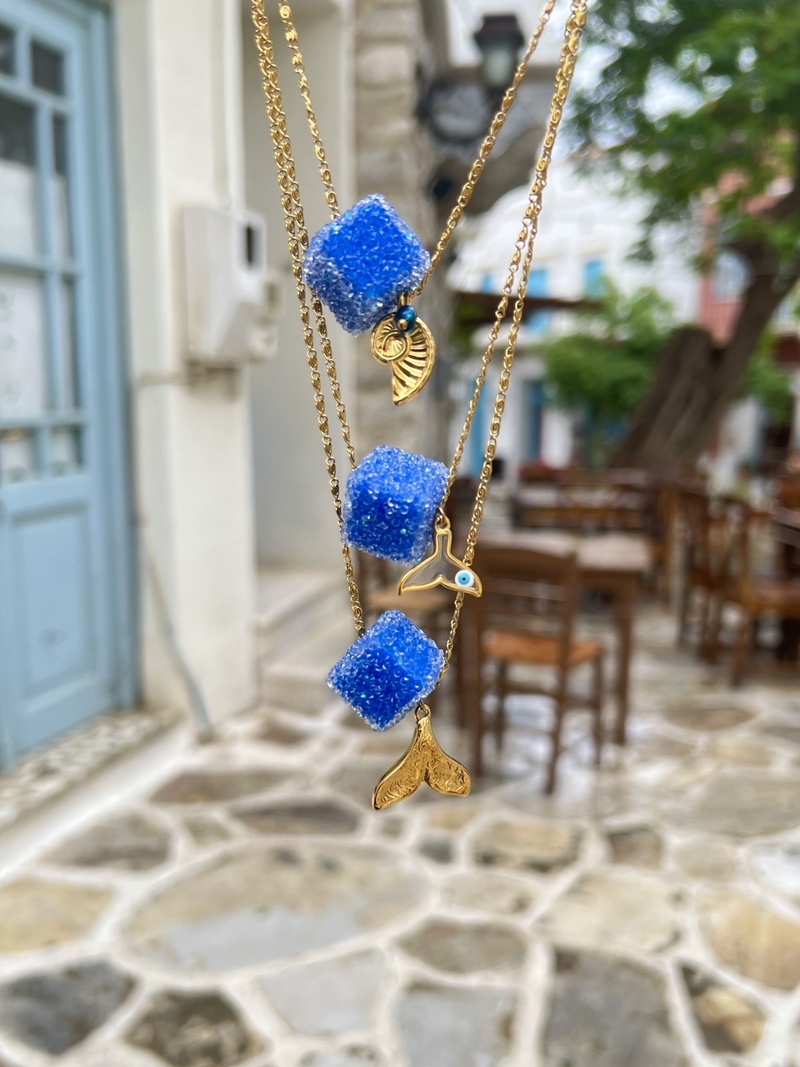 Blue Sugar Cube Necklace