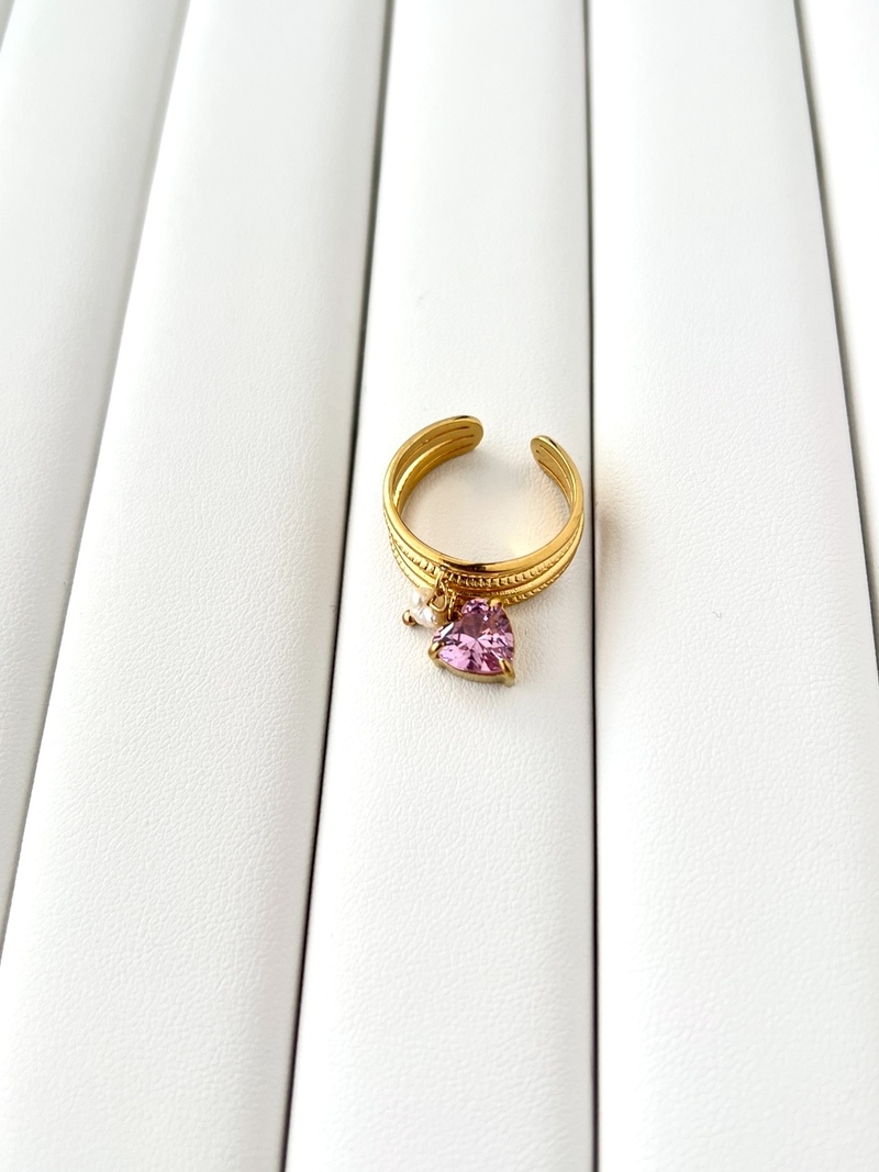 Pink Heart & Pearl Ring
