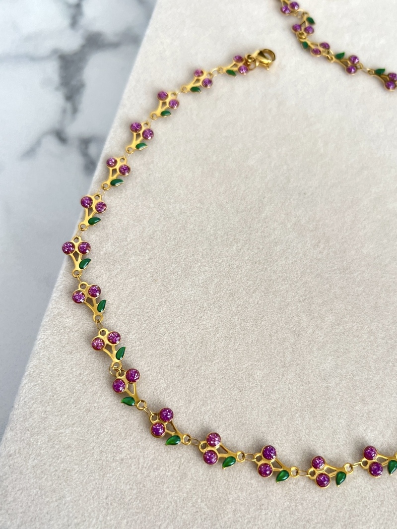 Purple Glitter Cherry Necklace