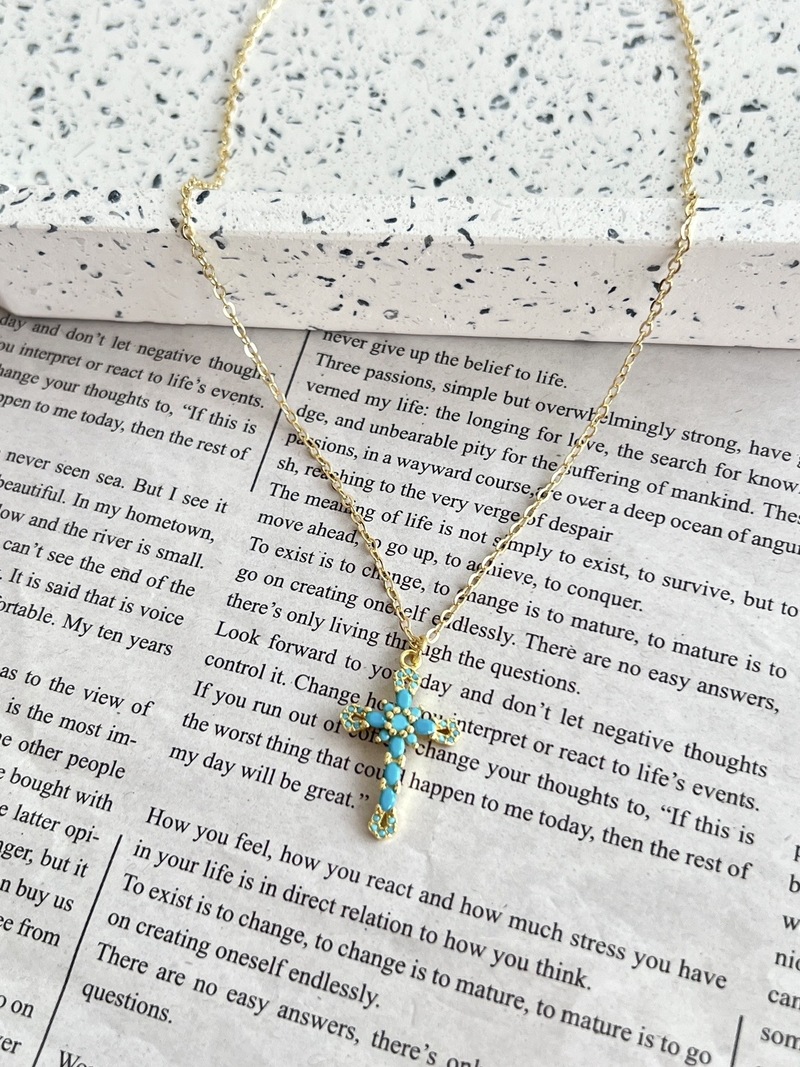 Aqua Cross Necklace